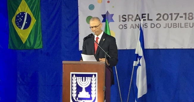 Embaixador israelense Yossi Shelley no 69º aniversário do Estado de Israel. (Foto: Guiame/Marcos Correa)