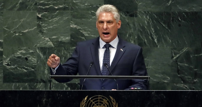 Presidente cubano Miguel Díaz-Canel durante discurso na ONU. (Foto: AP Photo/Richard Drew)