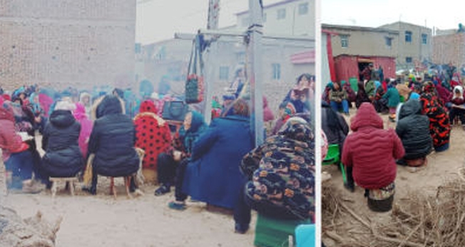 Crentes acendem uma fogueira por causa do frio e fazem culto ao ar livre e em meio a escombros. (Foto: Reprodução/Bitter Winter)