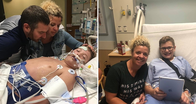 Derrick e Amy Burton no Hospital em oração enquanto seu filho William que teve parada cardíaca se recupera. (Foto: Reprodução/Facebook)