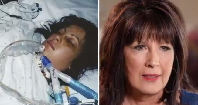 Valerie em coma na UTI na época do acidente e hoje. (Foto: Reprodução/CBN News)