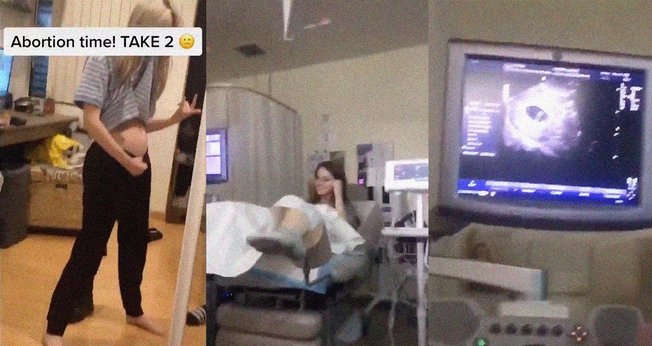 Vídeo publicado na plataforma TikTok mostra adolescente celebrando o que seria um aborto. (Imagem: TikTok)