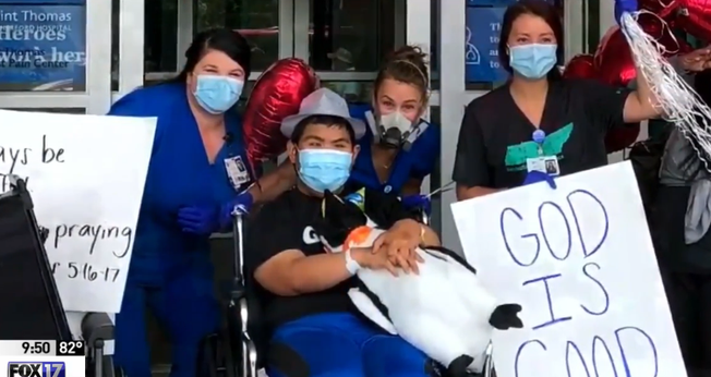 Vicent recebe alta após 23 dias internado com Covid-19. (Foto: Reprodução / FOX 17 News)