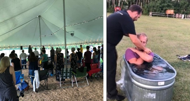 Evangelismo e batismo em reunião realizada em Manitoba. (Foto: Reprodução / CHVN)