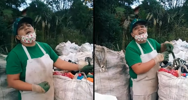 Ana Paula foi filmada cantando enquanto fazia coleta de material reciclado. (Foto: Reprodução/TikTok)