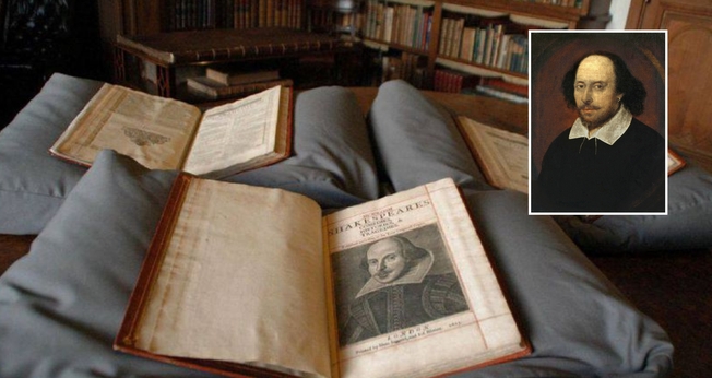 Um exemplar do First Folio de Shakespeare. (Foto: Reprodução / AFP)