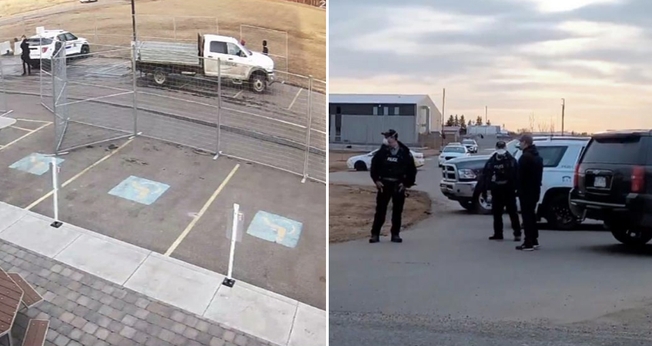 Cercas foram colocadas por policiais ao redor de igreja no Canadá. (Foto: Reprodução/Twitter)