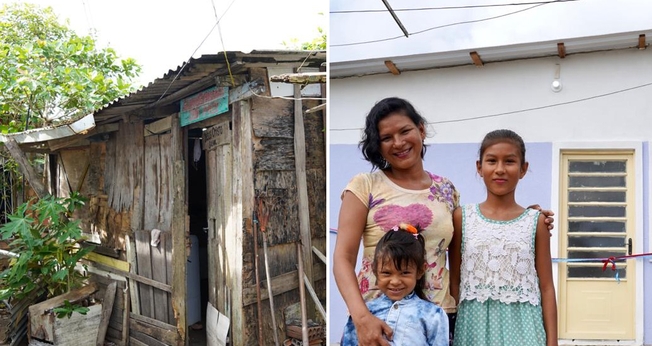 Katiane e as filhas, Kaiany e Layza, foram beneficiadas com uma casa. (Foto: Alex Simões)