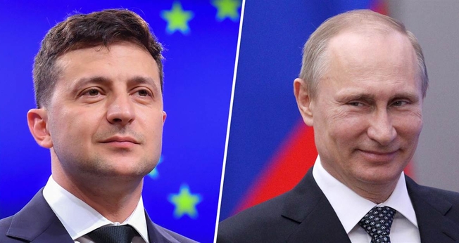 Volodymyr Zelensky, presidente da Ucrânia e Vladimir Putin, presidente da Rússia. (Foto: Reprodução / NBC News)