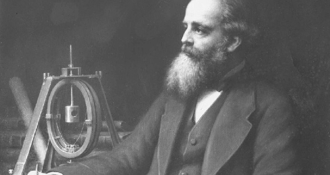 Retrato de James Clerk Maxwell com o aparelho de bobina giratória que ele e Fleeming Jenkin usaram em 1863-64 para determinar o valor do ohm. (Foto: Reprodução / Research Gate)
