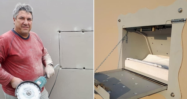 Dick Peters durante a instalação da caixa para receber bebês indesejados. (Foto: Ruach Elohim Foundation/Montagem Guiame)