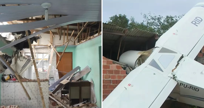 Avião caiu na tarde de domingo (30), em cima de uma casa de Piraquara. (Foto: Reprodução / RPC Curitiba)