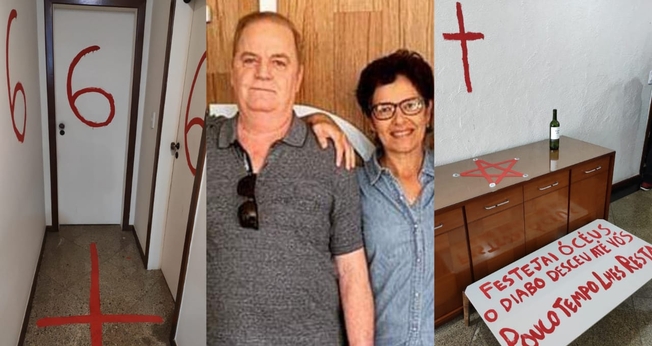  Na cena do crime, a polícia encontrou uma série de mensagens satânicas (Foto: Reprodução/TV Gazeta).