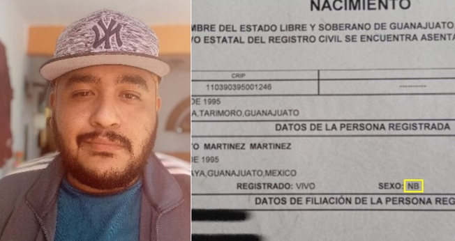 Fausto Martínez recebeu sua certidão com a descrição “NB” (não binário). (Foto: Twitter/Fausto Martínez).