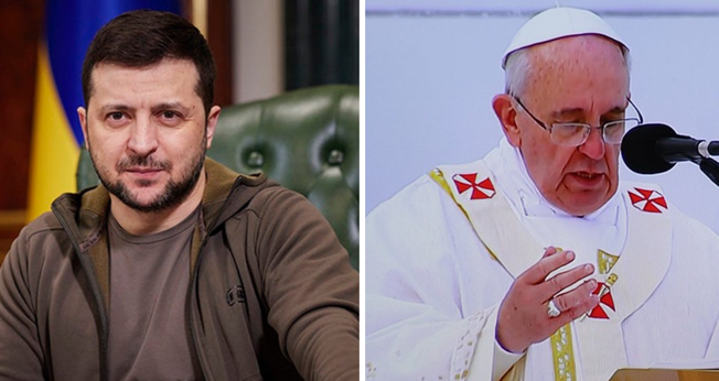 Volodymyr Zelensky (Foto: Reprodução Melanie Phillips / CC); Papa Francisco (Foto: Sebástian Freire / Flickr)