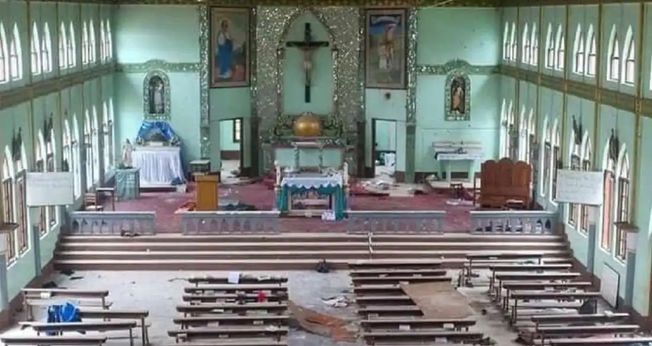 A Igreja Mãe de Deus foi ocupada por tropas militares, no Mianmar. (Foto: Cortesia para a UCA News).