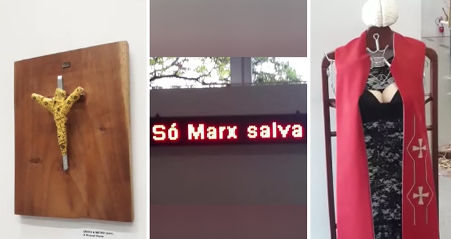 Obras da exposição 'Deslocamento' foi denunciada por parlamentares cristãos. (Foto: Reprodução/Instagram/Nikolas Ferreira) 