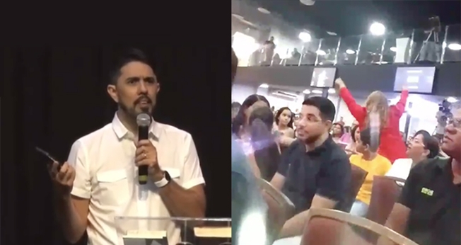 Uma petista perturbou o culto da Igreja Verbo da Vida, no domingo (2), em Petrolina (PE). (Foto: Reprodução/Instagram/Edilson de Lira).