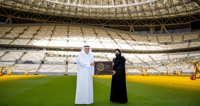 Um evento de apresentação do Estádio Lusail, onde será realizada a final da Copa do Mundo da FIFA. (Foto: Copa do Mundo FIFA).