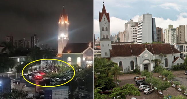 Manifestantes no complexo da Igreja da Paz e Faculdade IELUSC. (Foto: Reprodução/Redes Sociais)