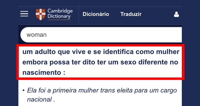 Definição de mulher no Dicionário Cambridge. (Foto: Captura de tela/dictionary.cambridge.org)