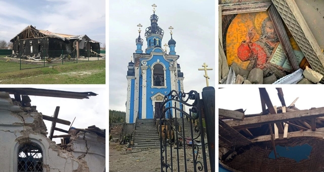 Igrejas na Ucrânia destruídas por ataques russos na região de Kiev. (Foto: Serviço Estatal da Ucrânia para Assuntos Étnicos e Liberdade de Consciência - DESS)