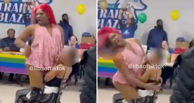 Imagens de vídeo com ‘performance’ drag sobre aluna se tornou viral. (Captura de tela/TikTok/@libsoftiktok)
