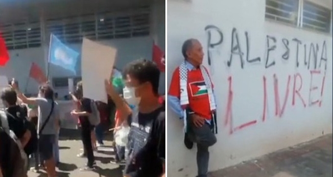 Manifestação impediu a realização de uma feira de universidades israelenses na Unicamp. (Captura de tela/R7)