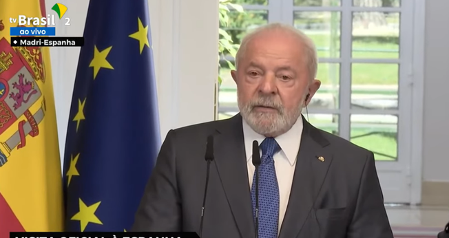 Lula em visita oficial à Espanha. (Captura de tela/TV Brasil)