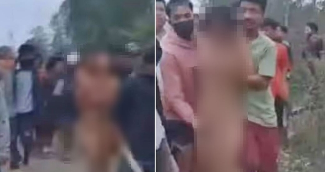 Imagem de cristãs forçadas a desfilar nuas. (Foto: Reprodução/Twitter)