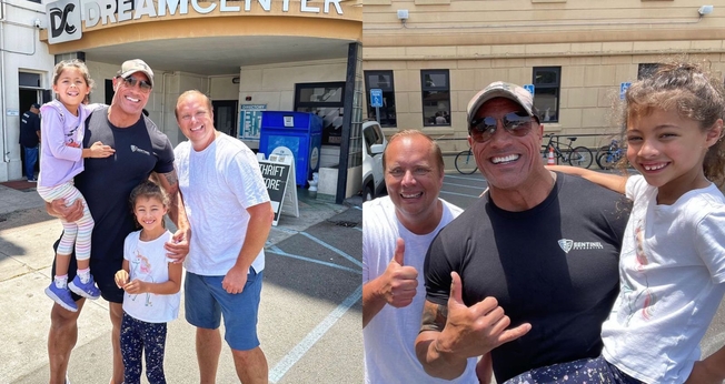 The Rock, suas filhas e o pastor Matthew Barnett. (Foto: Reprodução/Instagram/Matthew Barnett)