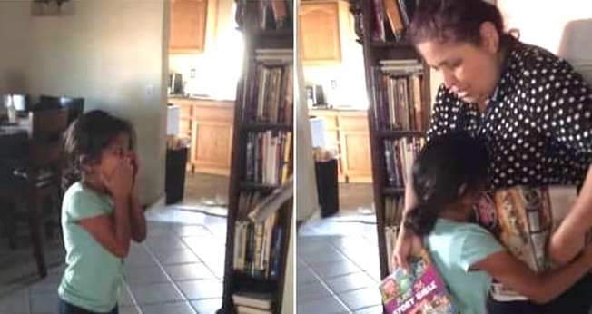 A menina Baylor chorou de alegria ao ganhar sua própria Bíblia. (Foto: Reprodução/YouTube/Suzanne Aguilar).
