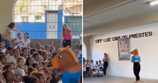 Performance em escola municipal no Rio. (Captura de tela/Instagram/Gustavo Gayer)