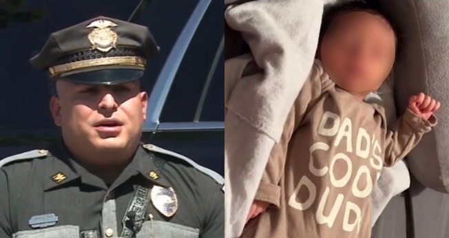 O policial Perez e o bebê Miguel Jr. (Foto: Reprodução/KOAT Action News)