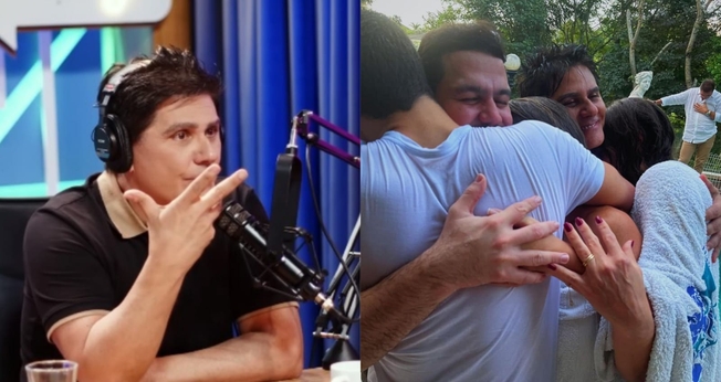 César Filho e a família. (Foto: Reprodução/YouTube/PodC/Instagram/Luigi César).