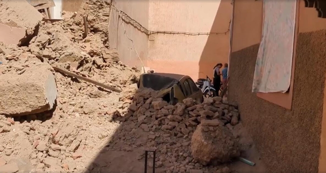 Cenas após o terremoto no Marrocos, setembro de 2023. (Captura de tela/Vídeo G1)