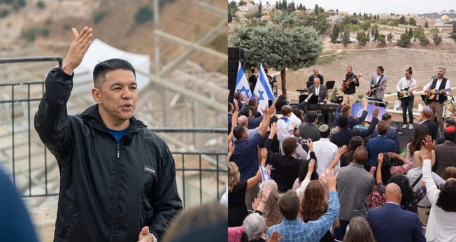 Téo Hayashi no Dia Global de Oração pela Paz de Jerusalém. (Foto: Instagram/Téo Hayashi/Instagram/Robert Stearns).