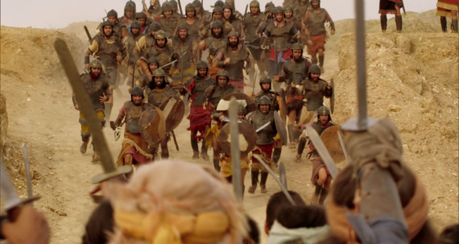 Hebreus e amalequitas se enfrentam no deserto. (Divulgação/Rede Record)