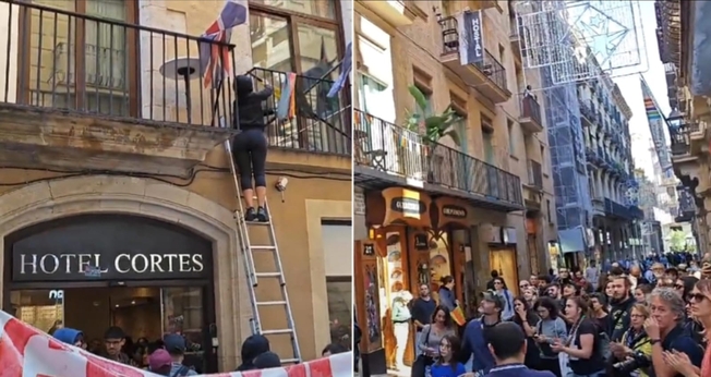 Manifestantes pró-palestina em Barcelona. (Foto: Reprodução/Instagram/Hojenomundomilitar).
