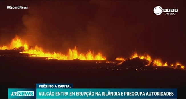 Cenas após a erupção do vulcão na Islândia. (Captura de tela: Record News)