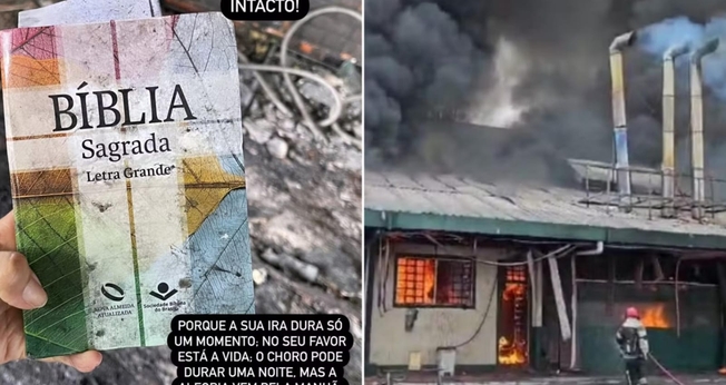Uma Bíblia ficou intacta no incêndio que destruiu a churrascaria. (Foto: Instagram/Tropeiro/Reprodução/G1).