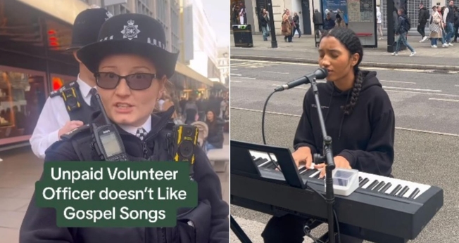Harmonie foi hostilizada por uma oficial enquanto cantava na Oxford Street. (Foto: Reprodução/YouTube Harmonie/London).