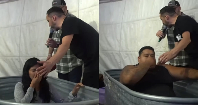 Dezenas de pessoas foram batizadas. (Foto: Reprodução/Instagram/Tony Suarez).