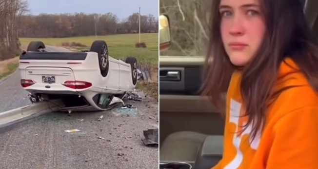 O carro ficou destruído, mas Kenzie sobreviveu. (Foto: Reprodução/Instagram/Business Brazil USA)