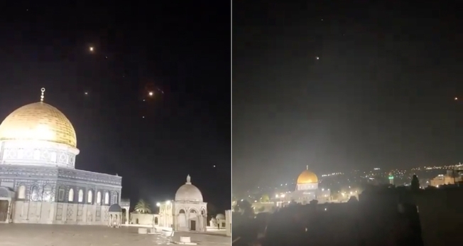 Mísseis iranianos sendo interceptados sobre o Monte do Templo. (Captura de tela: Twitter/Tamar Schwarzbard)