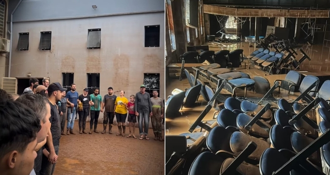 A matriz da Assembleia de Deus em Lajeado foi destruída pela enchente. (Foto: Instagram/AD Lajeado).