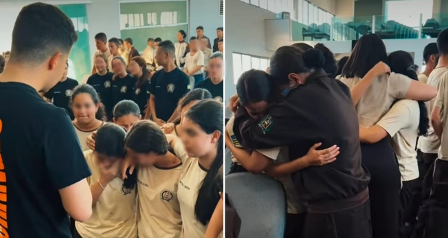 A Aviva School compartilhou o amor de Deus no Colégio Estadual da Polícia Militar. (Foto: Reprodução/Instagram/Lucas Teodoro).