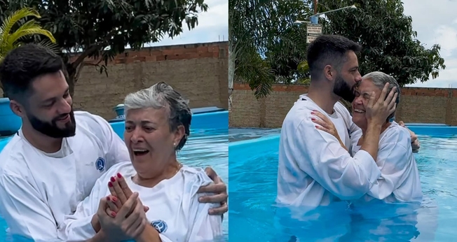 Allan Machado se emocionou ao batizar a própria mãe. (Foto: Instagram/Allan Machado).