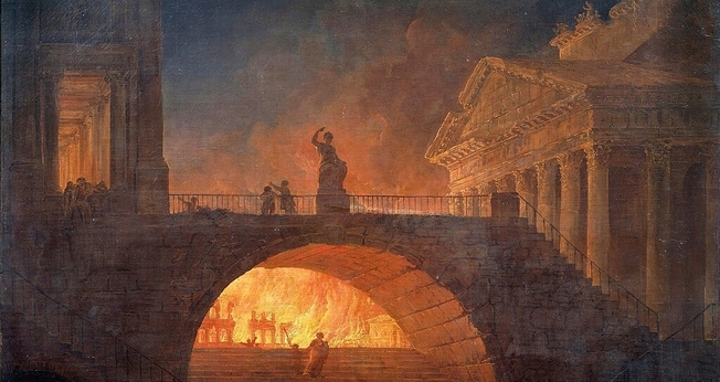 O incêndio de Roma, 18 de julho de 64, óleo de Hubert Robert, no Museu de Arte Moderna André Malraux, em Le Havre. (Foto: Wikipedia)