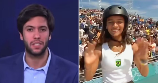 Caio Coppolla na CNN Brasil; Rayssa Leal nas Olimpíadas de Paris. (Captura de tela/Instagram/boletimcoppolla/Reprodução YouTube)